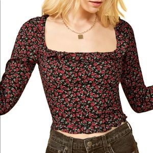 Reformation Barb Top in Mabel Black Rose Print